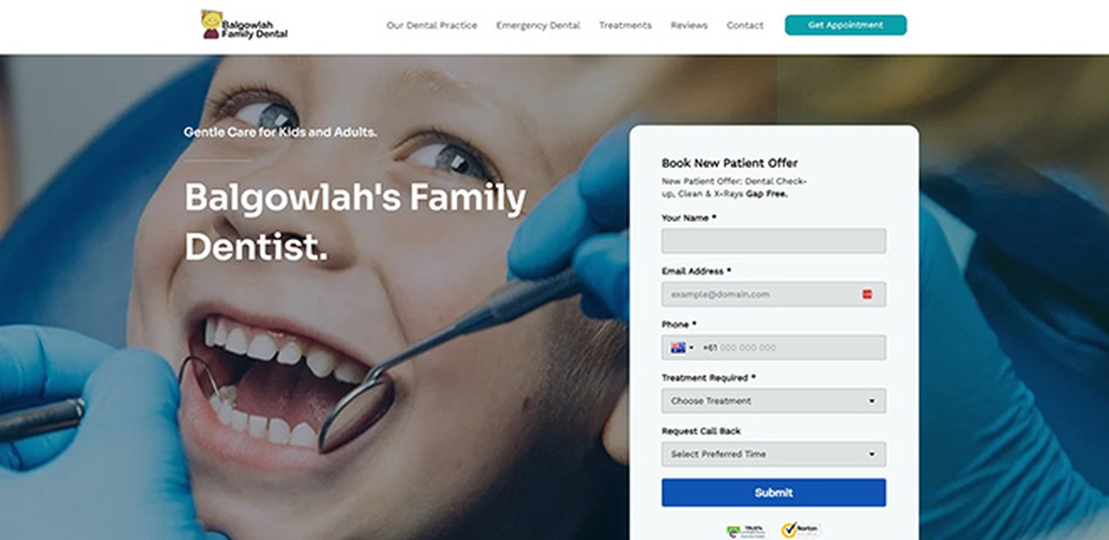 Family dental practice website built by St.George Web Design
