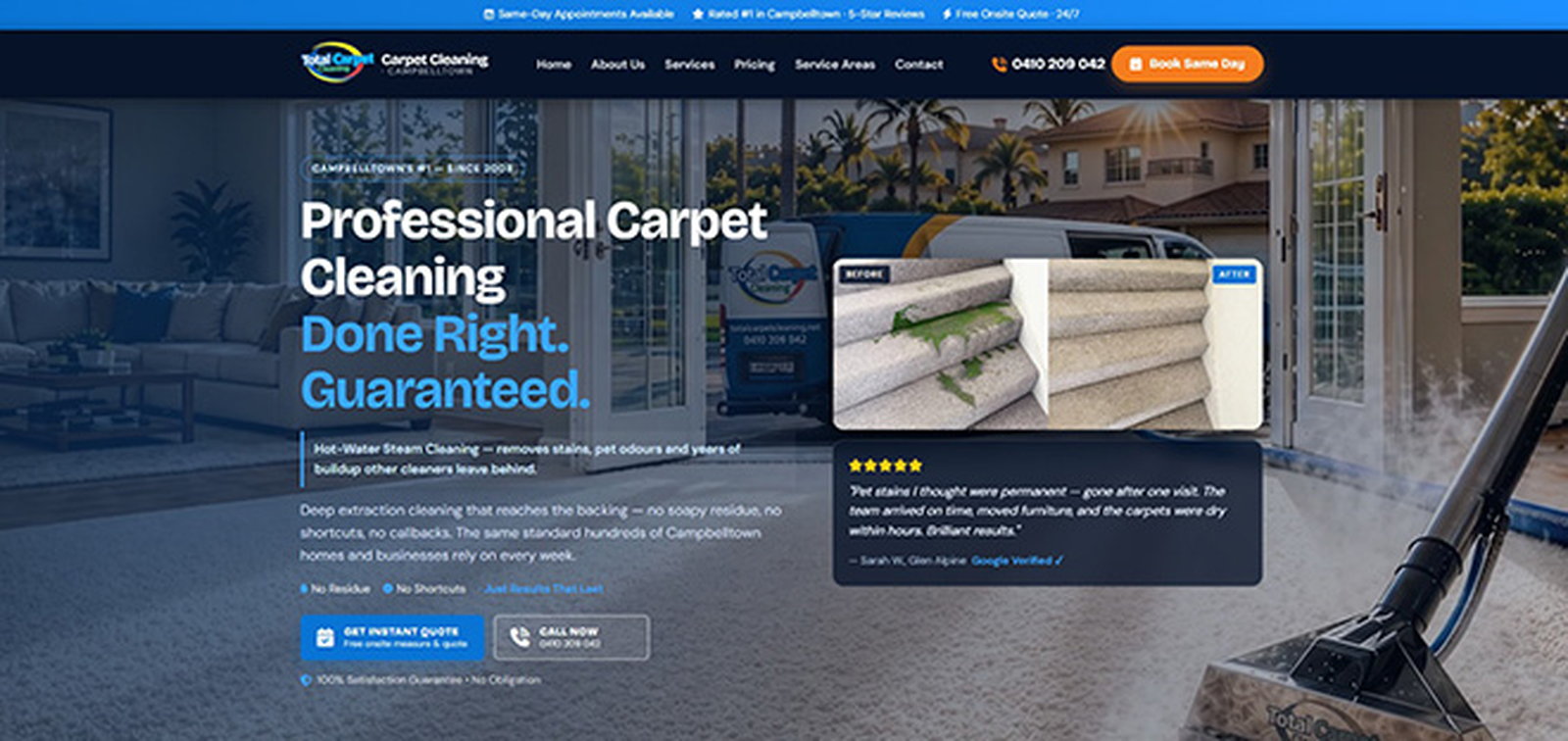 Carpet cleaning company website built by St.George Web Design